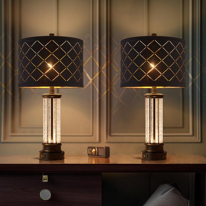 Mercer41 Annora 26" Crystal Table Lamp Set With Night Light And USB ...